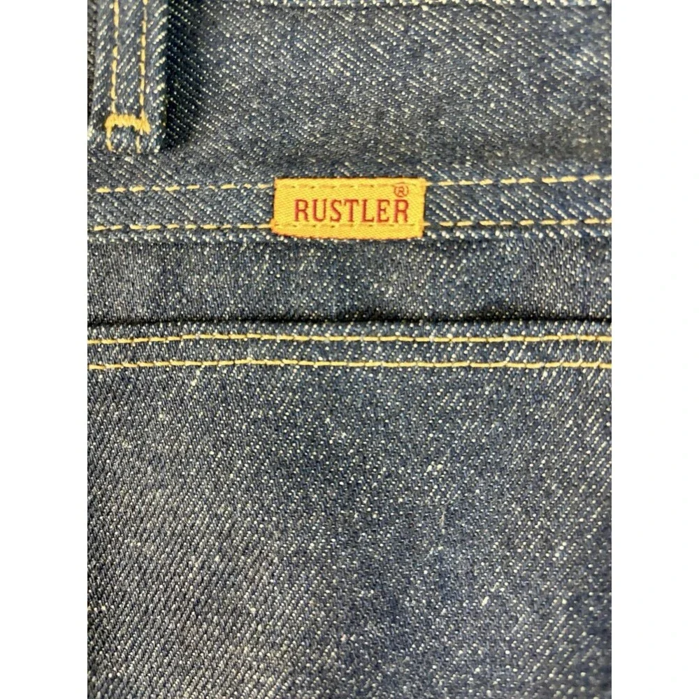 Vintage 70s Rustler Dark Blue Talon Zipper Jeans 42 x 32 Made in USA Raw Denim
